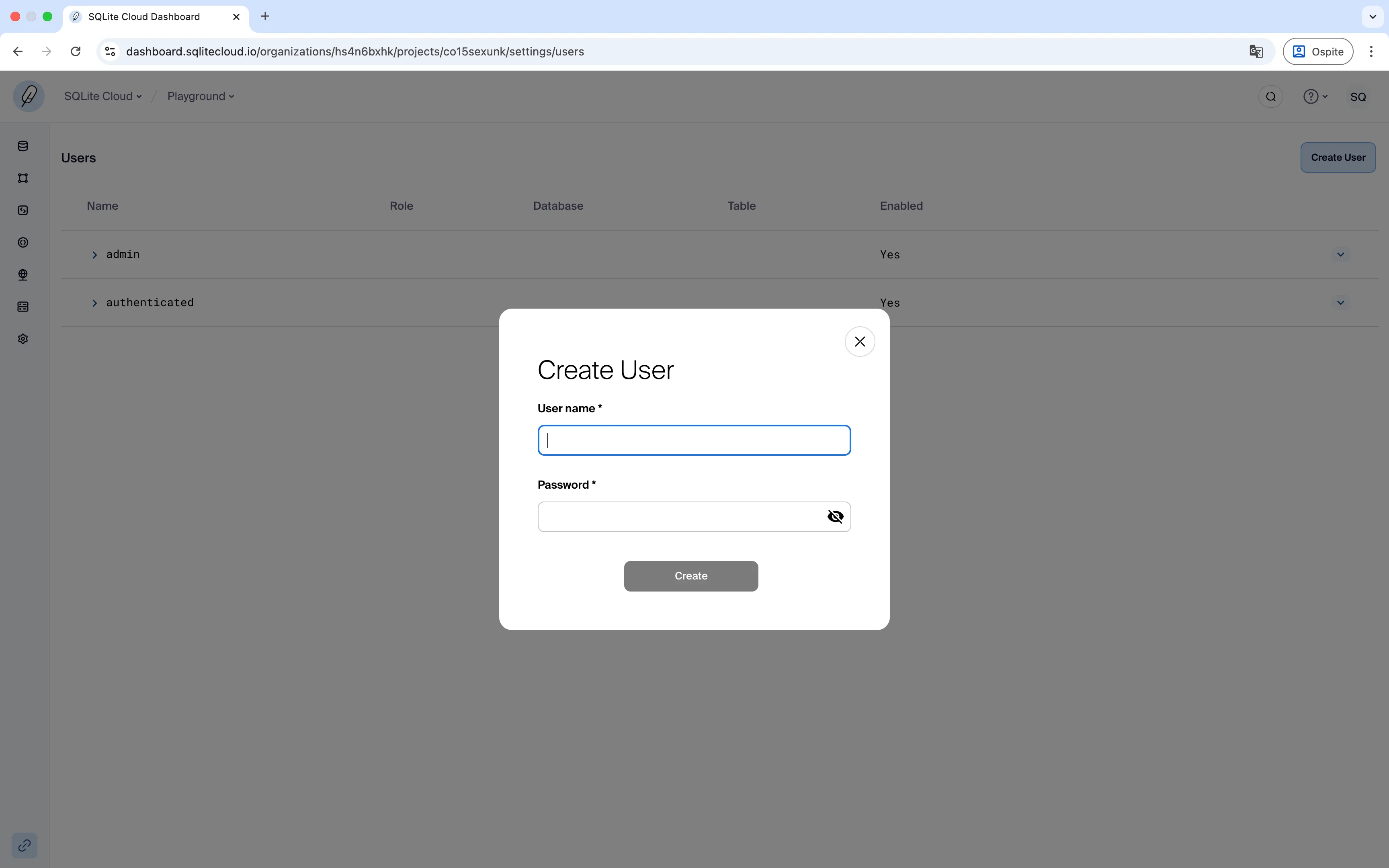 Dashboard Create User