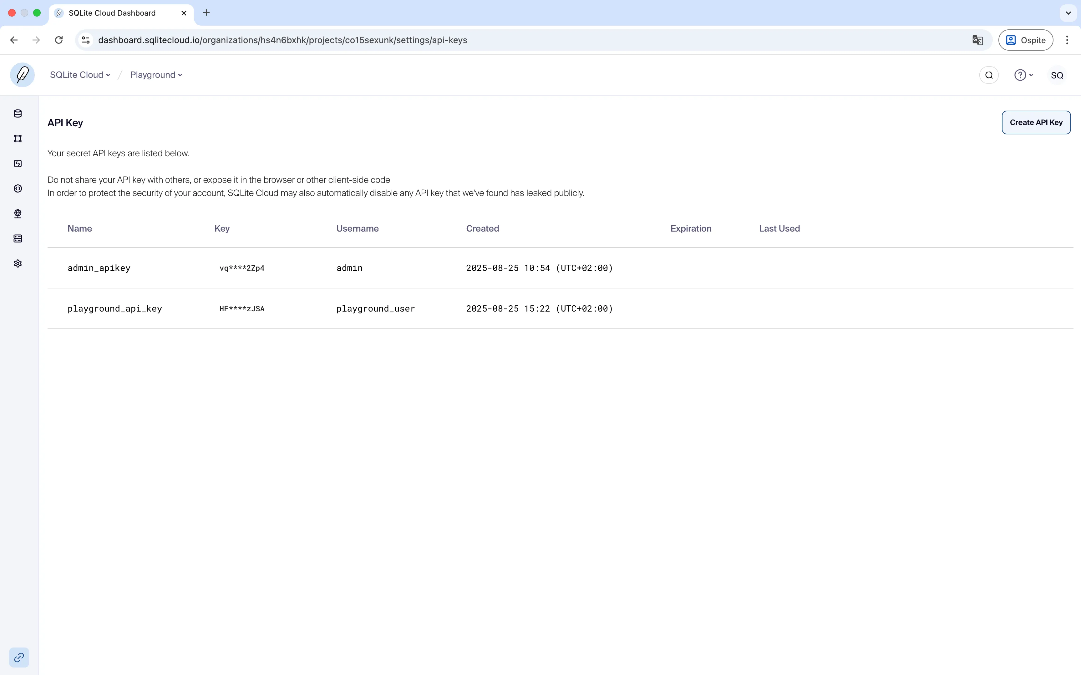 Dashboard List APIKEY